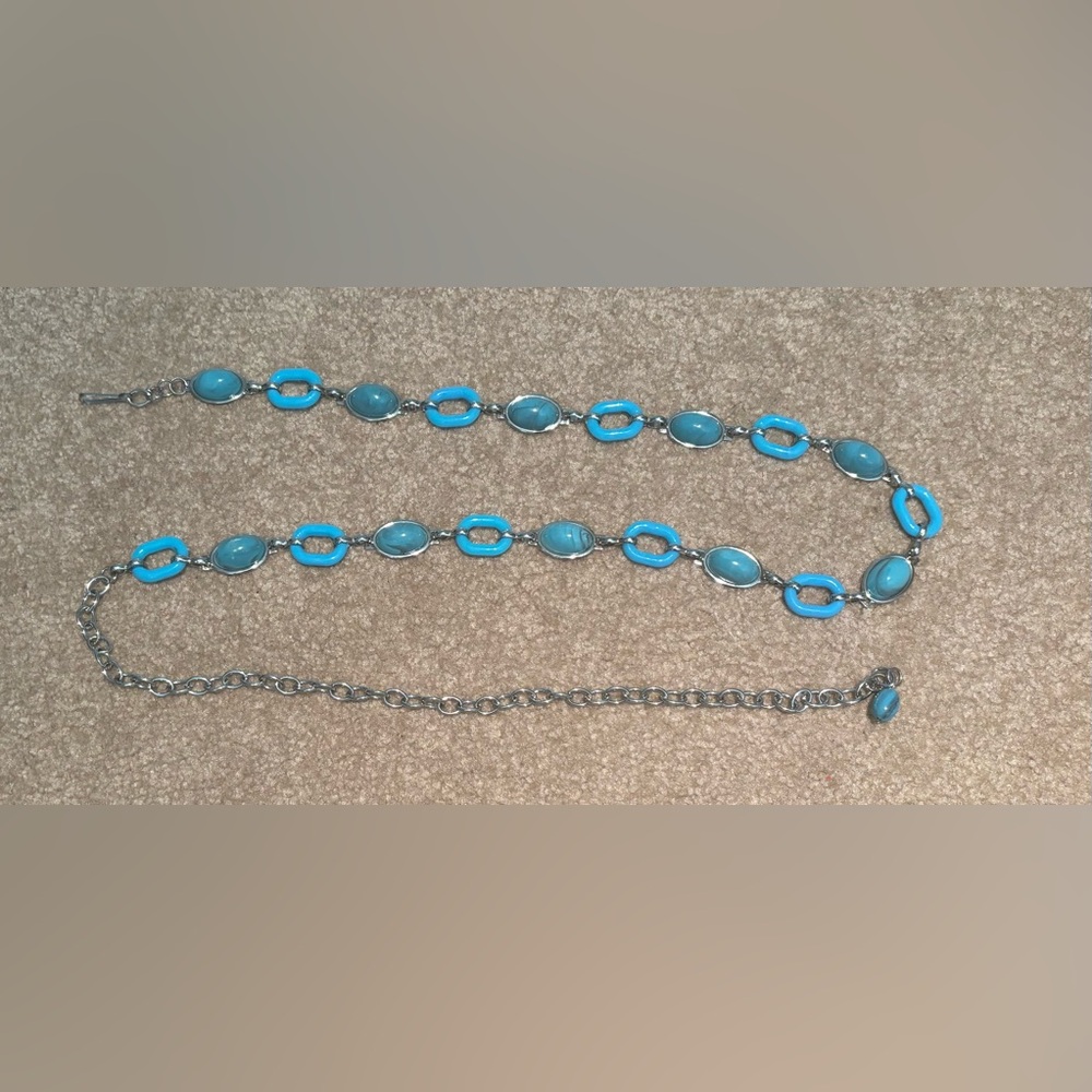 Vintage Y2K Turquoise/Blue and Silver Women's Belt